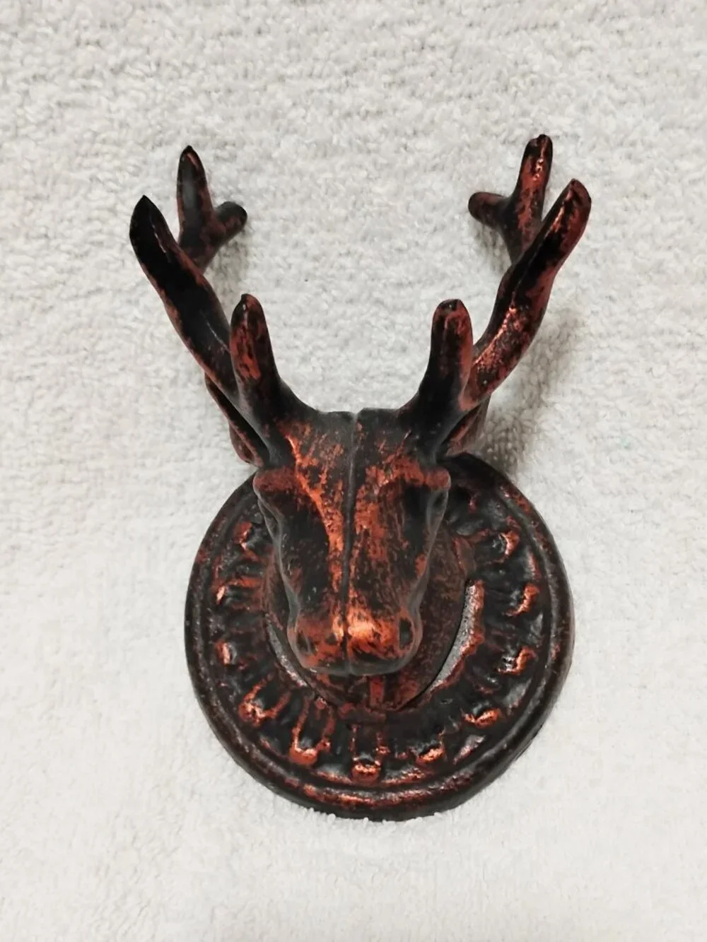 Cast Iron Deer Head Wall Hook Rustic Copper Bronze Finish 4x4 Inches